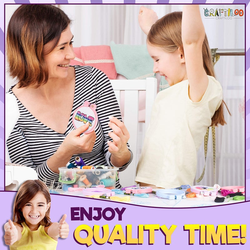 CRAFTILOO 5 Stamped Embroidery kit With Embroidery Patterns. Embroidery Kit For Beginners, Needlepoint Kits For Beginners. Best Beginner Embroidery Kit For Kids Embroidery Starter Kit Cross Stitch Kits - Image 3